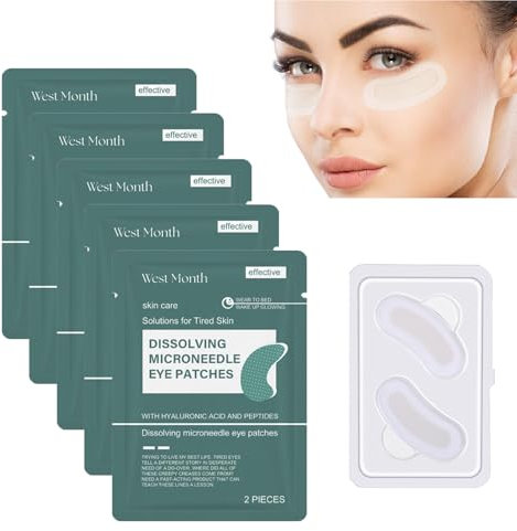 5 Packs Dissolving Microneedle Eye Patches, Dissolving Microneedle Eye Patches mit Hyaluronsäure & Peptiden, zur Augenringe Entfernen, Mindern Falten und Schwellungen,Faltenbehandlung