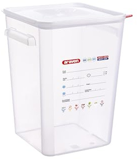 Araven Squared Transparent Container Polypropylene - 22Ltr with Lid 290x290x400 | Fits commercial catering shelves with a compact 290x290x400mm footprint; airtight seal preserves bulk dry ingredients.