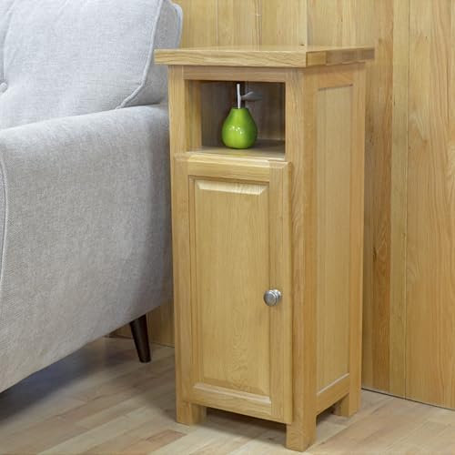 GROFurniture Slim Oak Cabinet, Hallway Storage Cabinet, 1 Wooden Door, Corner Display Unit with Shelf, Freestanding Small Oak Console End Table for Narrow Small Space