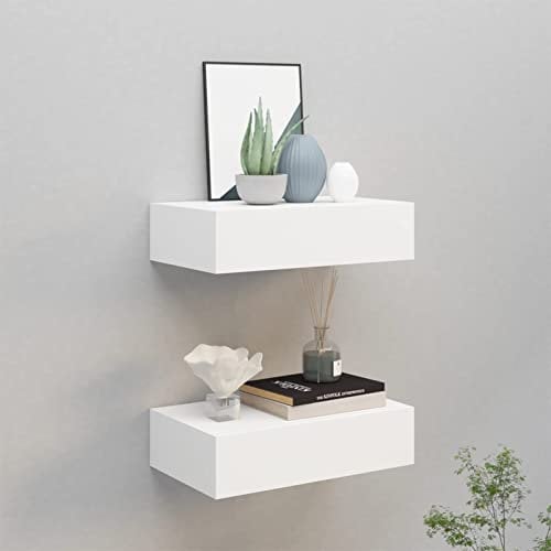 Azzrora Étagère Murale Étagères à tiroirs murales Étagère Flottante avec Tiroirs pour Couloir, Salon, Bureau, Installation Facile, Gain de Place-Blanc-40 x 23.5 x 10 cm/2 pcs