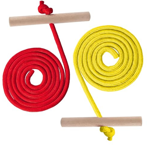 Yi'antai 2 Stück Schlittenleine mit Holzgriff, Schlitten Seil Zugseil 150 cm Zugseil, Schlittenseil Zugseil, Schlittenseil mit Schlaufe, Zubehör Zugseil für Schlitten, Zugseil Schlitten (Rot+Gelb)