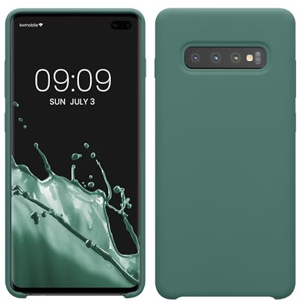 kwmobile Hülle kompatibel mit Samsung Galaxy S10 Plus / S10+ Hülle - Silikon Handy Case - Handyhülle weiche Oberfläche - kabelloses Laden - Tannengrün