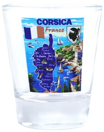 Corsica France Map and Attractions Collage Shot Glass
