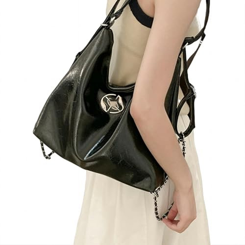 GUIBEIZU Umhängetasche Damen Rucksack -Frauen -modeketten -Bucket -Tasche Schülern Klasse Große Kapazität Schulterhandtasche Tasche Tasche-schwarz-32 * 25