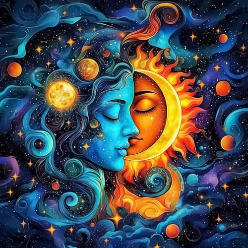 AIRDEA Sonne und Mond Diamond Painting Erwachsene, DIY 5D Sternenhimmel Diamant Painting Bilder, Bastelset Erwachsene Frauen als Haus Wanddeko 30x30 cm
