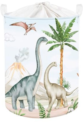 Clastyle Dinosaurier Kinder Wäschekorb mit Deckel Palmenbaum Kleidung Spielzeug Aufbewahrungskorb Jungen Mädchen Aufbewahrungsbox für Babyzimmer Bad, Vulkan, 36 * 45 cm