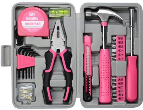 ZUZUAN 25-teiliges rosa Werkzeugset für den Haushalt, DIY-Werkzeugset für Damen, mit leicht zu tragenden kleinen Mini-Werkzeugkasten, perfekt für Heimwerker, Wartung zu Hause