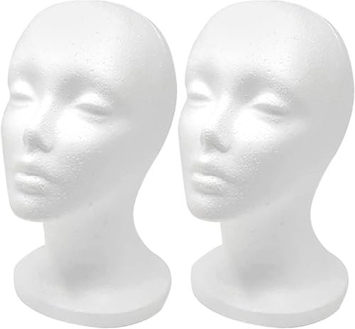 Opdestn 2PCS Styroporkopf Set, Mannequin Kopf, Foam Mannequin Head，Schaumstoff-Kopf für Perücken, Styropor-Kopf, Perückenkopf, Mannequin-Schaum, Perückenkopf als Halterung für Mützen, Hüte & Perücken