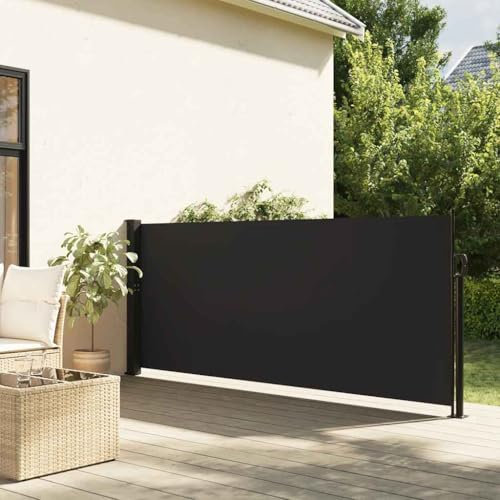 Myheimly Seitenmarkise, Wandmarkise mit PU-Beschichtung, Sichtschutz für Balkon Terrasse Garten, Windschutz Markise, Ausziehbar Polyester Schwarz,100 x 300 cm