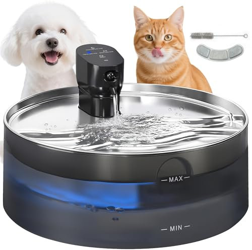 PawHut Trinkbrunnen für Hunde 7L Hundebrunnen mit leiser Pumpe Kabellos Katzenbrunnen mit LED intelligenter Sensor Aktivkohlefilter Sichtfenster Leicht zu Reinigen, Wasserbrunnen für Katzen Hunde