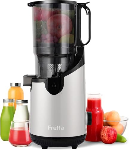 Centrifugeuse à froid, centrifugeuse à vitesse lente, dotée d'une goulotte d'alimentation extra-large de 5,3 pouces (environ 13,5 cm) adaptée aux fruits et légumes entiers (Silver, 1.8L)