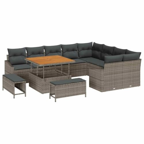 vidaXL Garten-Sofa-Set mit Kissen 12 pcs Grau 100 x 100 x 71 cm, Garten und Terrasse, Stilvolles Rattansofa, Verstellbare Füße, Modulares Loungeset für entspannte Treffen