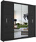 Modern Double Sliding Door Wardrobe 2 Mirrored Hanging Rails & Shelves Storage Cabinet for Bedroom (Antilia Black, 203cm)
