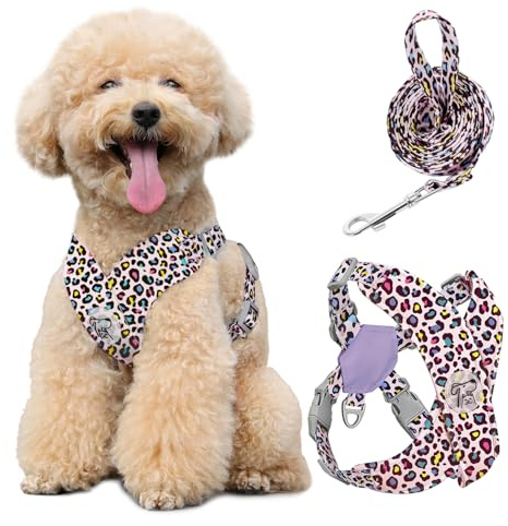 Pawaboo Small Dog Harness and Leash Set, Puppy Harness X-Frame No Pull No Choke, Dog Vest Harnesses Adjustable for Small Medium Sized Dogs,Soft Breathable Pet Harnesses, M, Pink Leopard