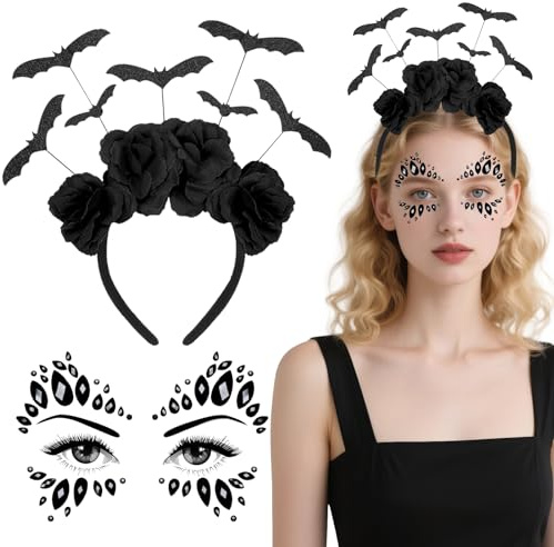 YUYWWAN Teufel Kostüm Damen Zubehör Set, Rot Teufelshörner und Glitzersteine Gesicht, Teufel Kostüm Accessoires für Kinder Erwachsene Halloween Karneval Rollenspiel Accessoires