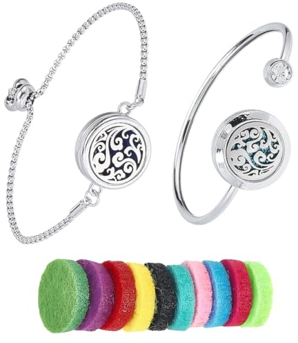 SUNNYCLUE 1 Box 2 Sets Diffusor Armband Für Ätherische Öle Verstellbare Armreifen Mit 10 Nachfüllpads Edelstahl Wolken Aromatherapie Medaillon Verstellbarer Schmuck Für Frauen Yoga Reisen Geburtstag D
