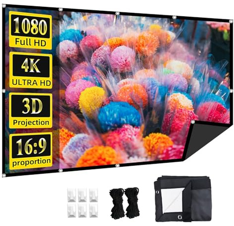 Leinwand Beamer 60–150 Zoll, 16:9 Full HD 3D 4K Faltbare Projektor Leinwand mit Schwarzer Rückseite für Camping und Heimkino(72 in)