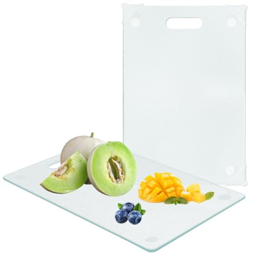 Zuxbolf 2 Stück Schneidebrett Glas 30x20cm Glasschneidebrett Schneidbrett | gehärtetem Glas Schneidebrett mit Rutschfesten Silikonfüßen für Kochen Backen Gemüsezubereiten in der Küche