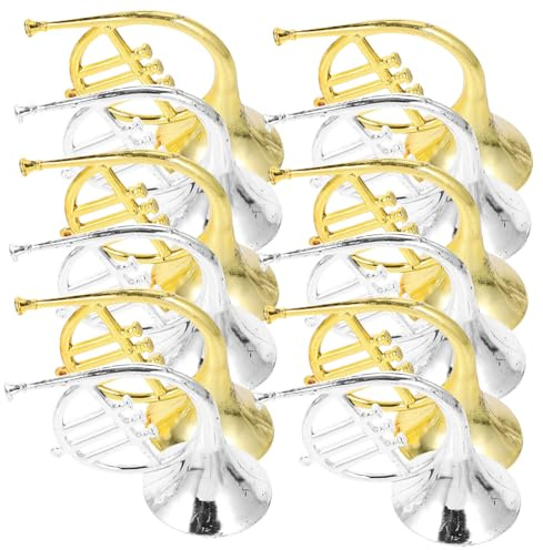 BRIGHTFUFU 12Er Set Mini-Waldhorn-Anhänger Kunststoff Detailliertes Französisches Horn Mini Instrument Weihnachtsbaum Deko -Horn-Hängeornament Partydeko