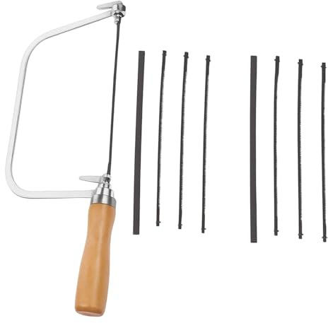 Coping Saw, Including 1Pcs 7-Inch Wooden Handle Carved Saw and 8 Saw Blades, Fine Tooth Fret Saw for Fret Cutting, for Model Making, for Wood Fine Cut, DIY Crafts
