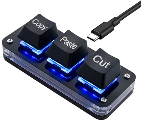 Astraveo 3Tasten Mini Tastatur Copy Paste Cut Mechanische RGB Gaming Tastatur Programmierbar Makro Benutzerdefiniert für Windows & Mac, Mechanische Hot-Swap-Makro mit LED für Gaming OSU Büro Arbeit