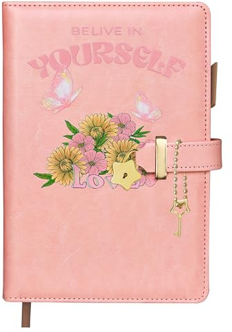 Leichtlinie A5 Tagebuch mit Schloss,Notizbuch A5 PU-Leder,200 Seiten 100GSM dickes Papier,Journal Buch,Geeignet für Mädchen und Frauen für Arbeit, Studium und Tagebuchzwecke（Rosa）