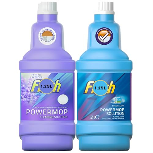 Flash Power Mop Liquid Refill 2 Items Bundle 1.25L Each, French Lavender & Fresh Scent Floor Cleaner, Deep Cleaning Shine & Freshness, Powerful Fast Drying Formula, Cuts Grease, Streak Free
