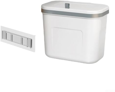 Poubelle à couvercle coulissant pour salle de bain et cuisine, sac de rangement mural, alternative, pas de perçage nécessaire, poubelle compacte avec adhésif sans traces (8 l, blanc perle)