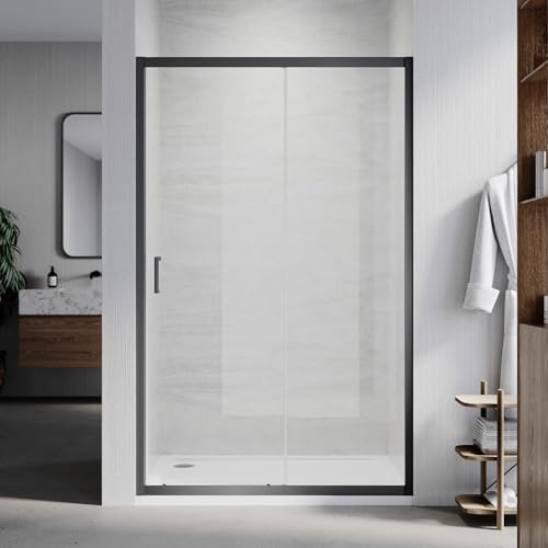 ZANOFIRA 1200mm Black Sliding Shower Enclosure 6mm Safety Tempered Glass Screen Smooth Sliding Shower Door Reversible for Wet Room Bathroom Cubicle Screen Door