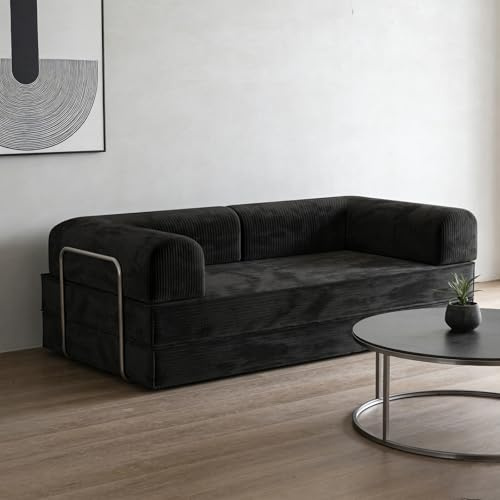 Wetsfgdg Schlafsofa, Matratze mit Festem Rahmen,Platzsparendes Gästebett & Couch | Kein Werkzeug nötig – für kleine Räume & Wohnzimmer(Schwarz) L:200cm