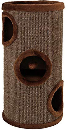 lionto Tonneau griffoir en sisal avec Balle de Jeu et Bord en Peluche, Hauteur 70 cm, Arbre à Chat Stable pour Petits et Grands Chats, Entretien des Griffes et l'occupation, Ø 36 cm, Marron