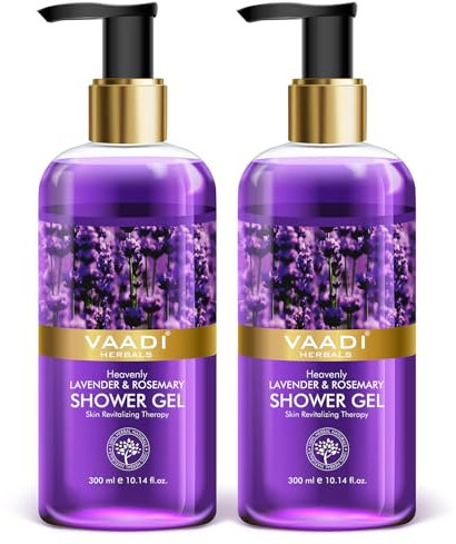 Gel douche - Sulfate-Free - Gel nettoyant corporel pour hommes et femmes - 300 ml - Vaadi Herbals (Heavenly Lavender & Rosemary) (2 bouteilles)