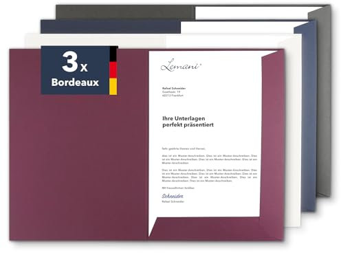 Präsentationsmappe A4 in Bordeaux (3 Stück) - sehr stabiler 375 g/m² Premium-Karton - direkt vom Hersteller STRATAG - Dokumentenmappe Mappe A4 Angebotsmappe Pappmappe Projektmappe
