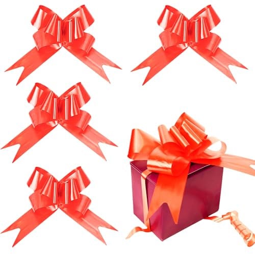SHATCHI Large 50mm/5cm Ribbon Pull Bows for Party Wall, Gift Wraps, Christmas Trees, Wedding, Birthday Hampers Decoration Florist, Red, 10pcs