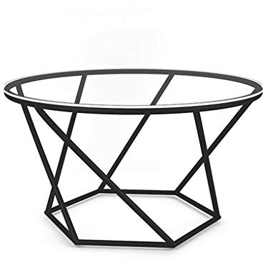 Table Basse de Salon/Table d'appoint en Fer forgé, Plateau en Verre trempé, Style Simple et Moderne, conçu pour Les hôtels particuliers, Noir