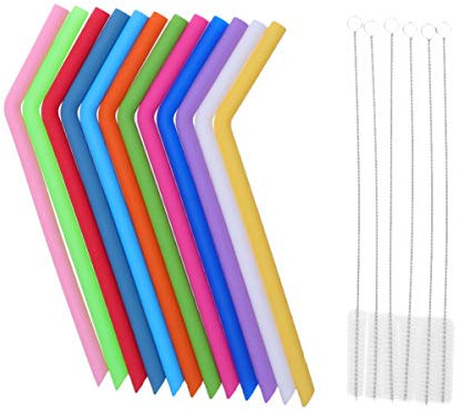 12pcs Paille de Silicone avec 6pcs brosses de Nettoyage coloré pailles pour la fête Bar Anniversaire de Festival de noël