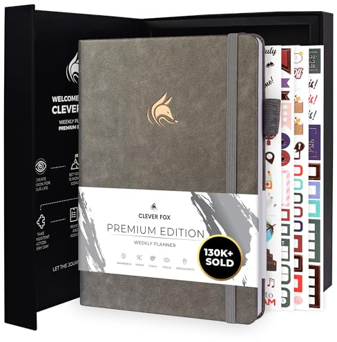 Clever Fox Planner Premium – Undated Weekly & Monthly Planner Organizer for Productivity & Time Management, A5 (Grey)
