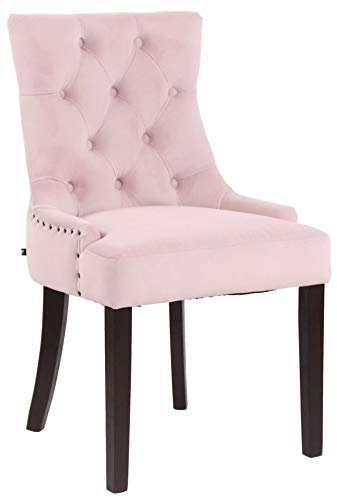 CLP Esszimmerstuhl Aberdeen Mit Hochwertiger Polsterung Und Samtbezug I Polsterstuhl Mit Gestell Aus Kautschukholz I Sitzhöhe Von 50 cm, Farbe:pink, Gestell Farbe:antik