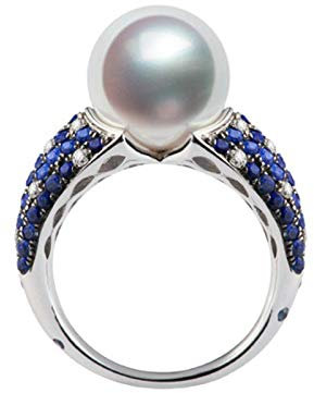 Daesar 18 Karat Weißgold Ringe Damen Solitär mit 1.20ct Saphir 10MM Südseeperle Verlobungsring Weißgold Ring mit Diamant Echt Große 45 (14.3)