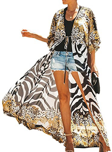 Tyidalin Cárdigans Mujer Florales Largo Vestido Playa Verano Kimono Gasa Maxi Camisolas y Pareos Bohemio (Color 7, Talla única)