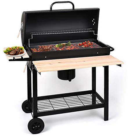 OneConcept Beefbutler - Smoker, Holzkohlegrill, Gartengrill, Smokerhaube, Räuchern, Grillen direkt und indirekt, 3 verchromte Grillroste, Abnehmbarer Kohlebehälter, Trolley-Räder, graphitgrau