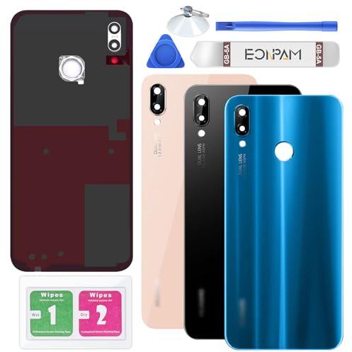 Eonpam Akkudeckel für Huawei P20 Lite Rückseite Glas Original Backcover Back Glas Ersatz Reparatur Set mit KameraobjektivBlau