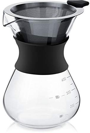 Nunafey Máquina para verter, goteo manual, recipiente para goteo de vidrio, cafetera de 400 ml, juego de vertido de café para oficina para el hogar