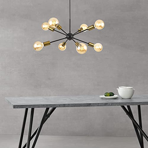 lux.pro Hängeleuchte Amiens 8-Flammig E27 Moderne Pendelleuchte Schwarz/Messingfarben