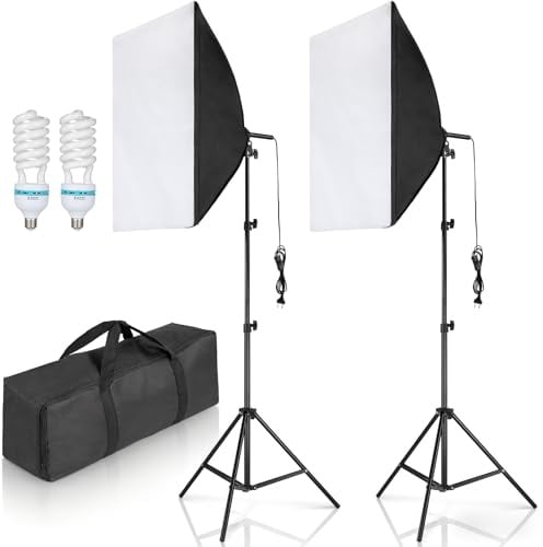 Kit Softbox Éclairage Studio Photo 50x70cm avec 2 135W Ampoules et Trépieds | 5500K Équipement de Lumière Continue pour Portraits, Produits, Vidéo, Créateurs de Contenu et Streaming