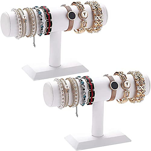 Polmart Schmuckständer Armbandhalter, 2 Stück weißes Leder T-Armband Halskette Uhrenständer für Zuhause, Geschäft