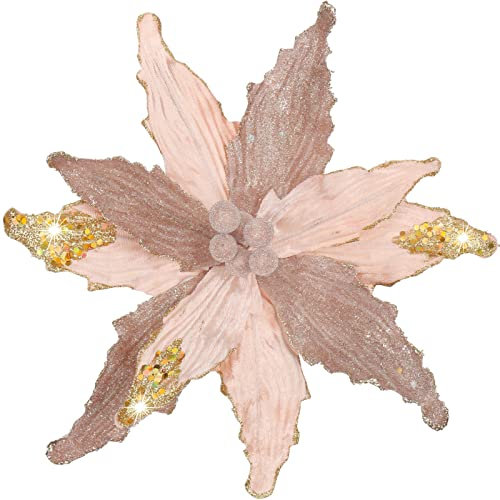 Briful 4 Stücke Weihnachtsstern Christbaumschmuck Kunstblumen Weihnachtsblumen Glitter Poinsettia Kunstzweig Weihnachtliche Dekoration Weihnachtsbaum Neujahr Ornamente