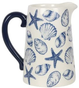 Stunning Whie & Blue Ceramic Seashell Flower Jug - 17.5cm x 16cm (1 Pc.) - Spacious, Durable & Stylish Design - Ideal for Everyday Use - Perfect for Home Decor & Gift