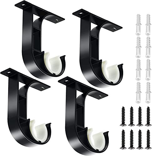 TOKPLNU Lot de 4 supports de tringle à rideaux de plafond, supports robustes en alliage d'aluminium, supports de tringle à rideaux noirs pour tringles de 25 mm à 30 mm