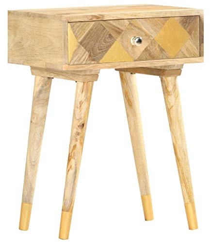 vidaXL Solid Mango Wood Nightstand - ic Bedside Cabinet with Extra Storage Drawer, Polished and Lacquered - Brown, 43 x 30 x 58 cm